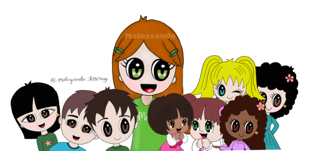 A drawing of Malu and her students ready for class